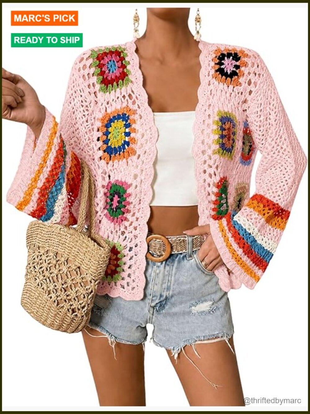 Floral Crochet Cardigan Sweater Bohemian Open Front Long Sleeve Knit Top Y2K